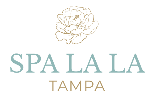 The logo for Spa La La Tampa  has a flower on it.