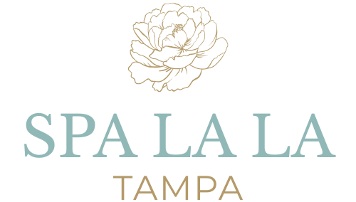 The logo for Spa La La Tampa  has a flower on it.