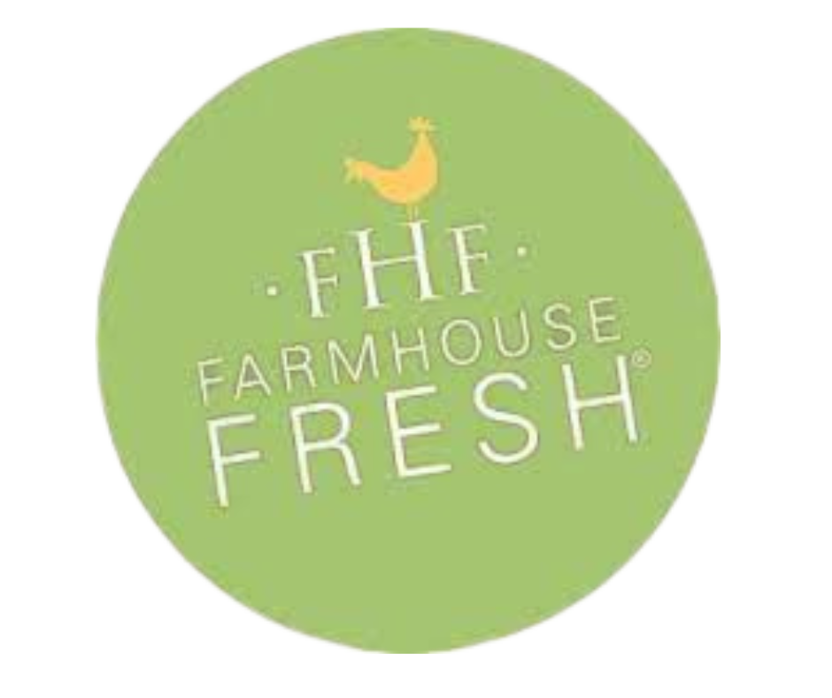 The farmhouse fresh logo is a green circle with a chicken on it.
