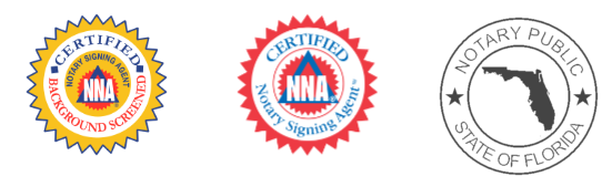 Logos: Certified Background Screeners, Certified Signing Agent, and Florida Notary Public.
