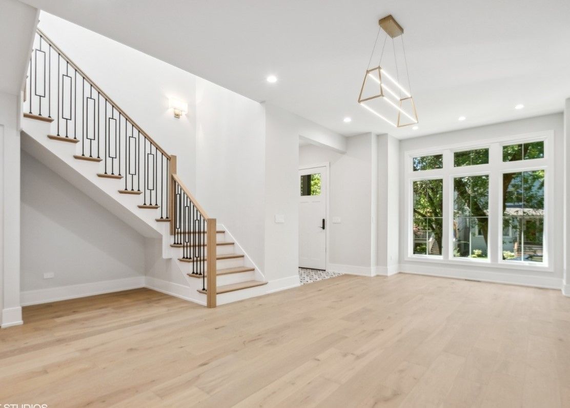 There is a staircase in the middle of the room.