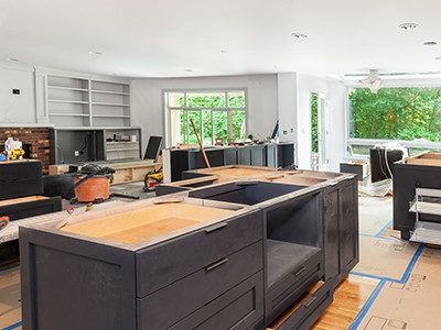 A kitchen is being remodeled in a house.