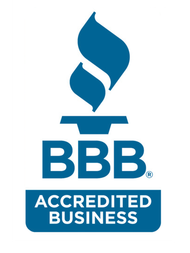 A red and white logo for bbb accredited business