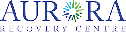 Aurora Recovery Centre logo with dark blue text and a colorful starburst.