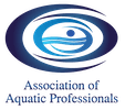 The logo for the association of aquatic professionals is a blue circle with an eye in the middle.