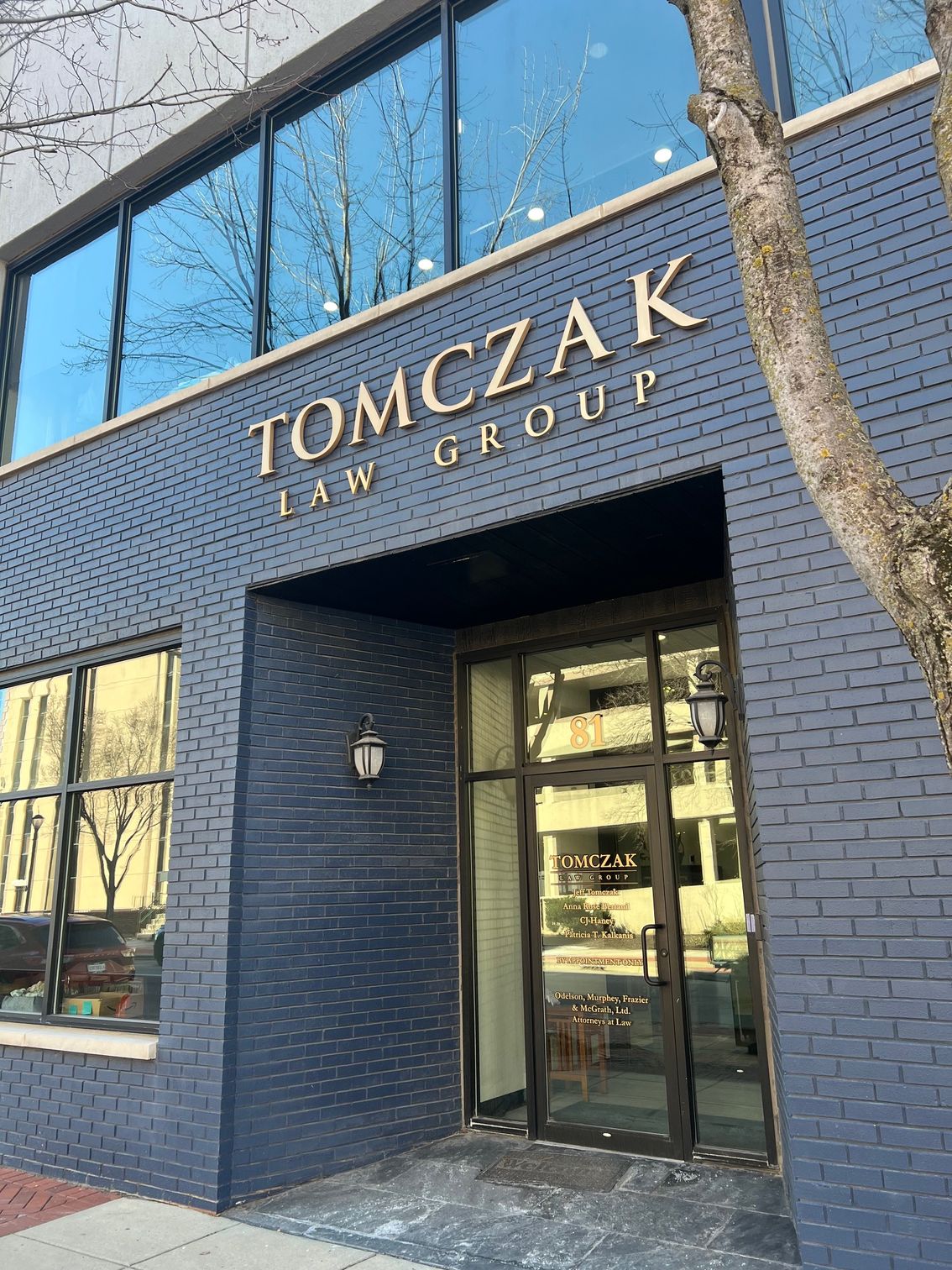 A two-story building with the text 