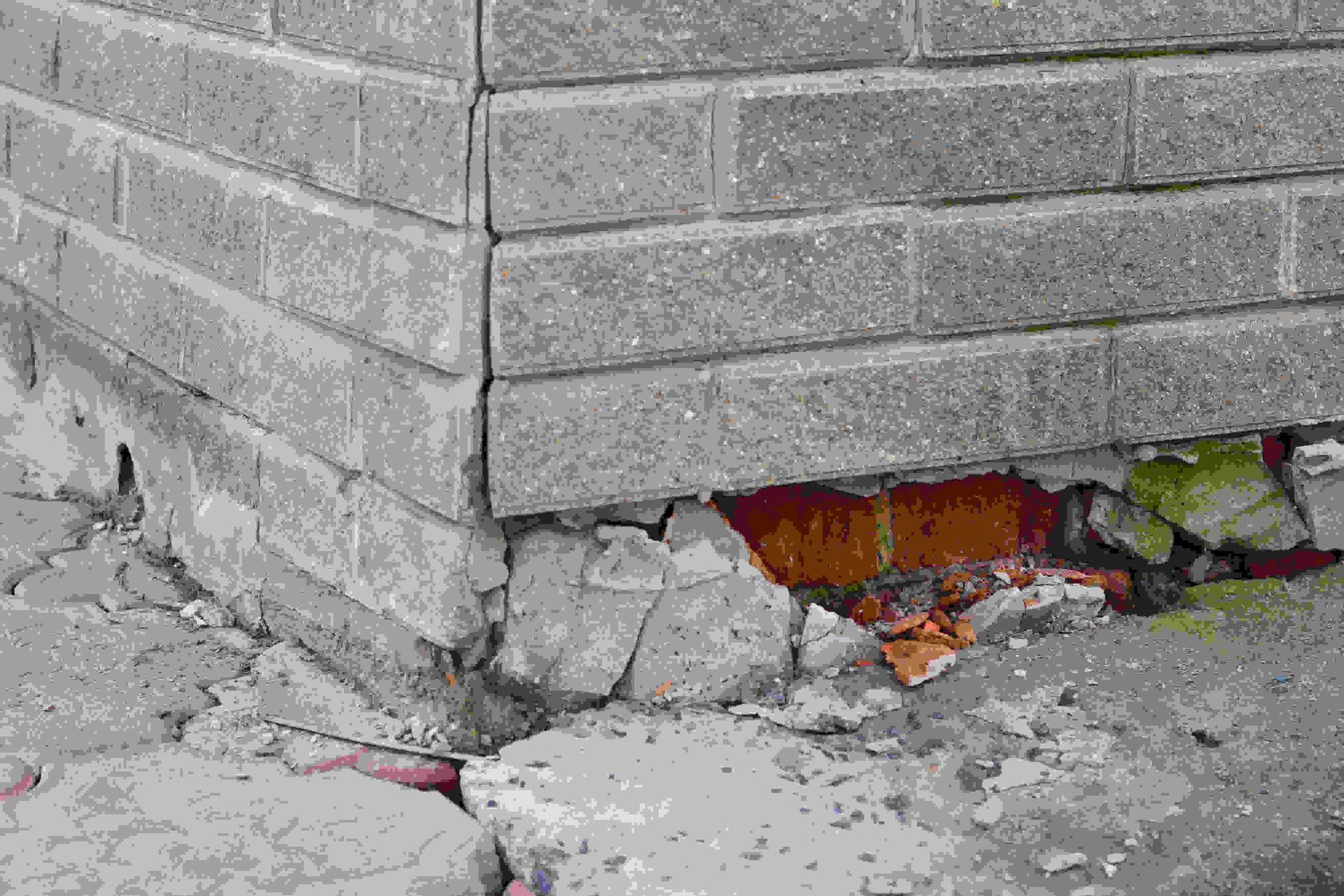 Serious foundation damage on the corner of a home. 