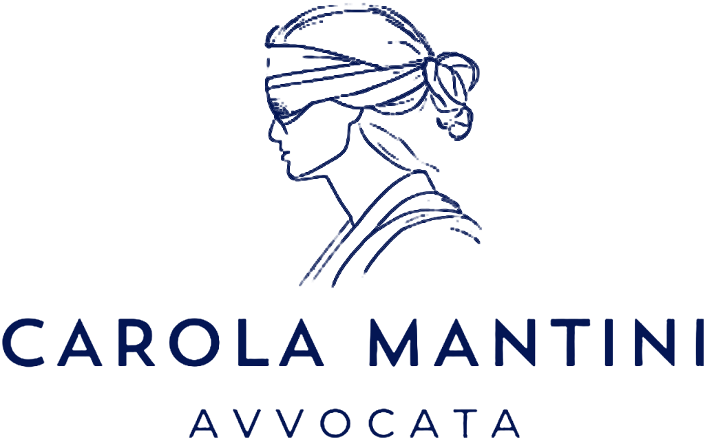 A logo for carola mantini avvocato with a blindfolded woman.