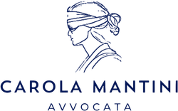 A logo for carola mantini avvocato with a blindfolded woman.