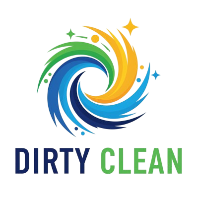Il logo di dirty clean mostra un vortice d'acqua e stelle.