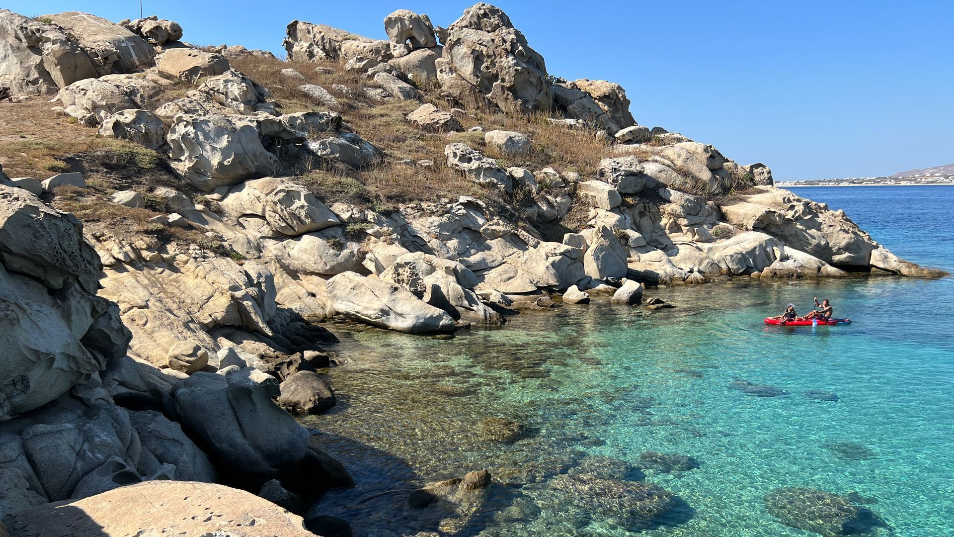 Mikri Vigla beach in Naxos, five minutes walk from Kyparissi Villa