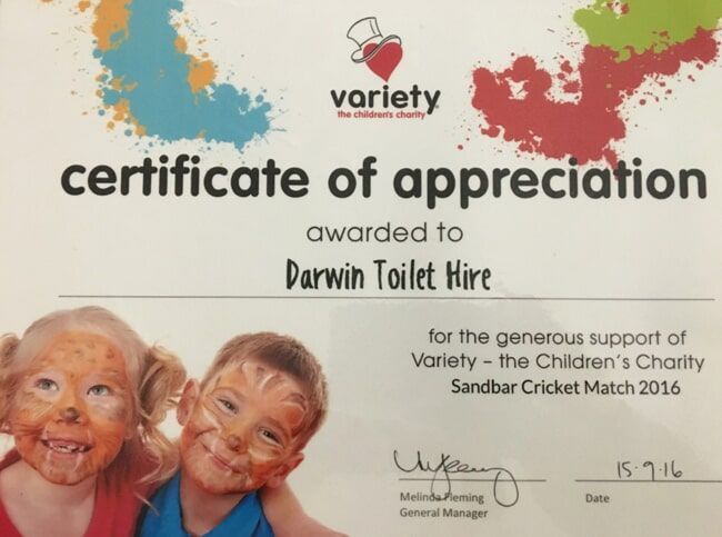Certificate — Portable toilet for hire in Roseberry, NT