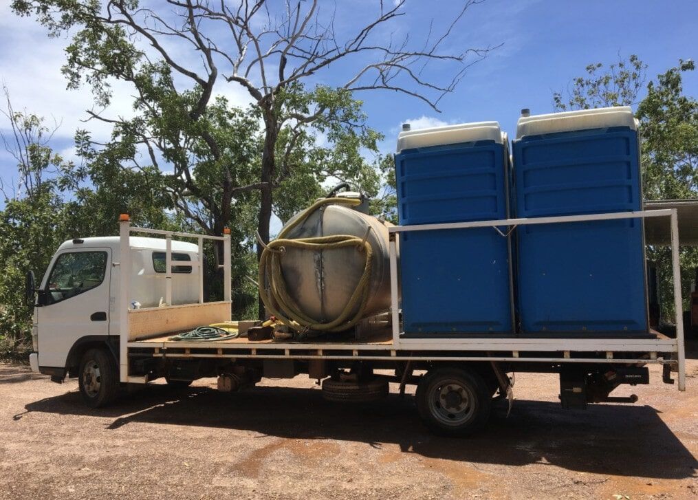 Some toilets on a truck — Portable toilet hire for hire in Roseberry, NT