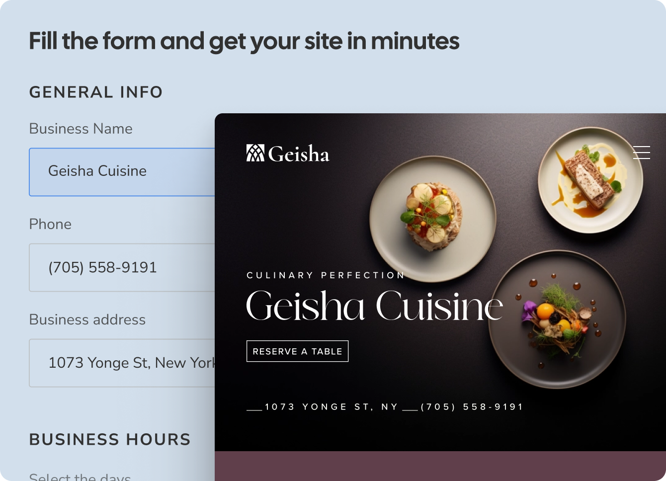 A screenshot of a website for a restaurant called geisha cuisine
