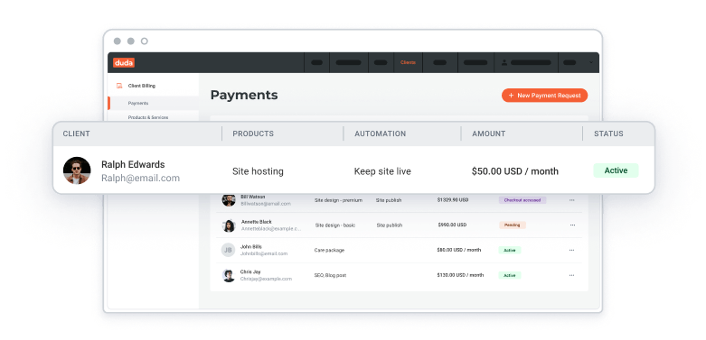 A screenshot of a website showing a list of payments.