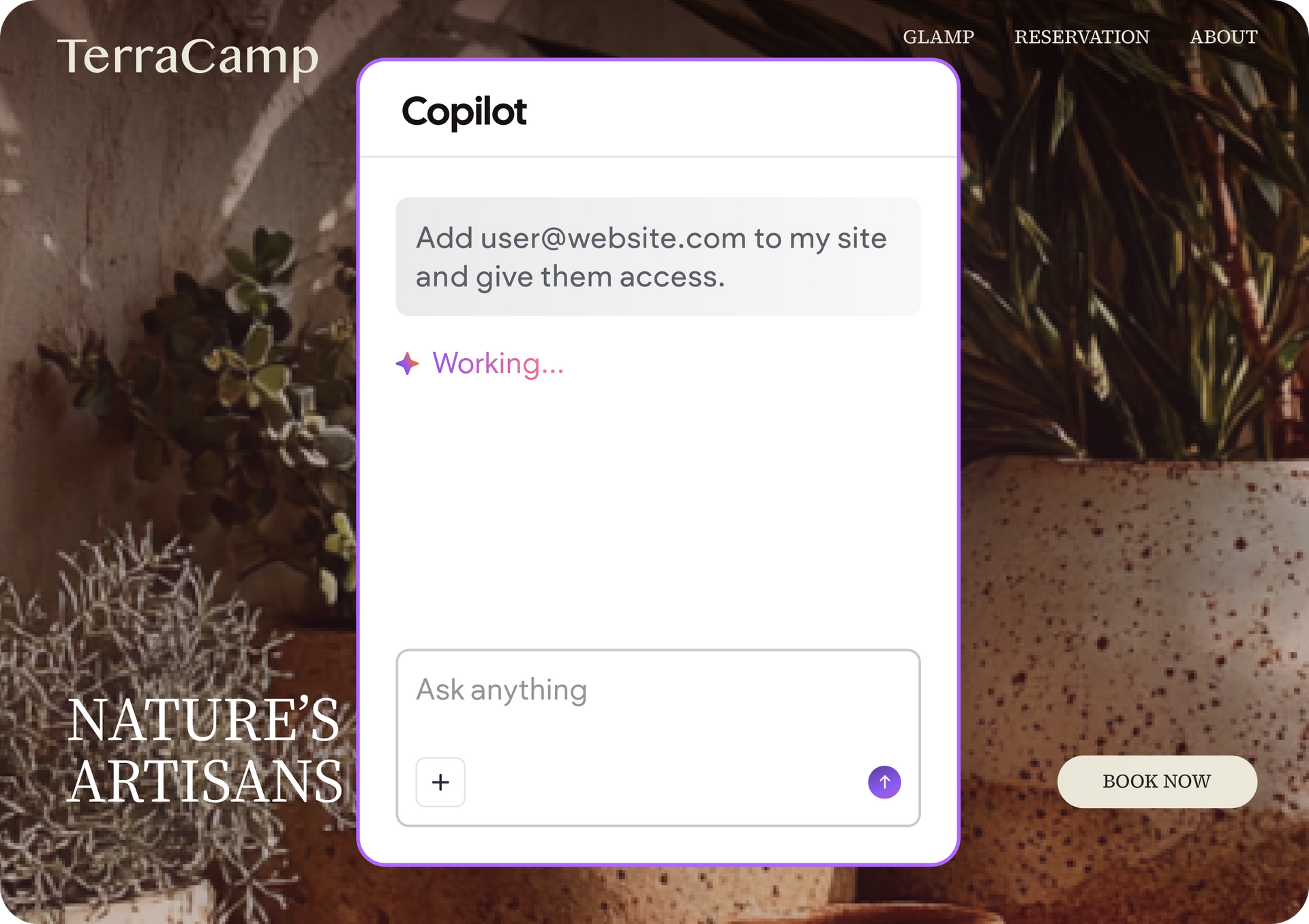 Copilot interface with text input