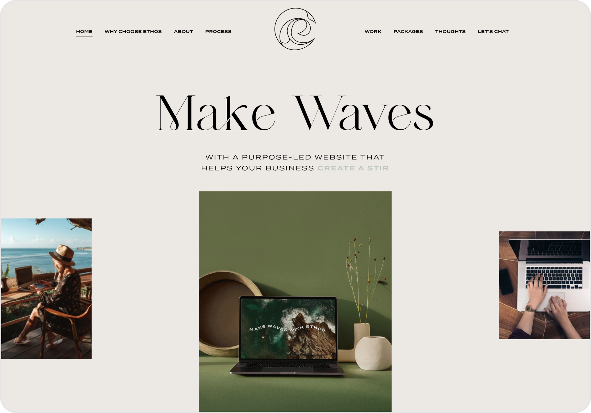 A website called make waves has a laptop on the homepage.