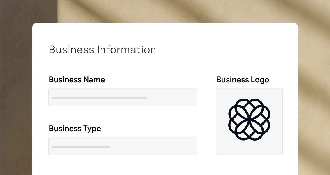 A business information form with a business name , business type , and business logo.