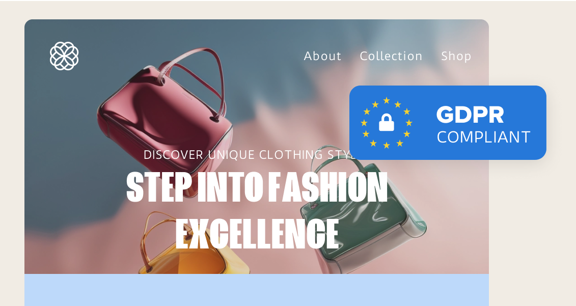 A screenshot of a website that says step into fashion excellence