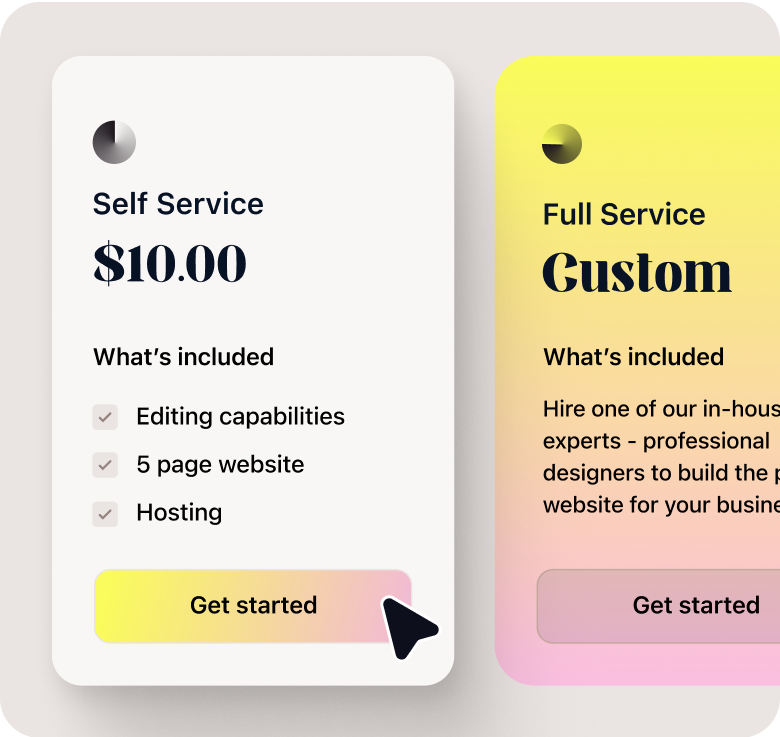 A price list for a self service and full service custom website.