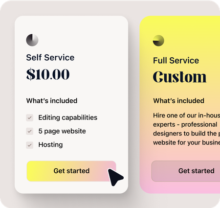 A price list for a self service and full service custom website.