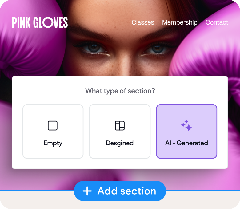 A woman 's face is displayed on a pink gloves website