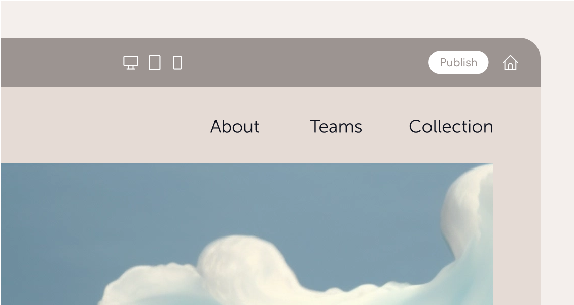 A website with a picture of clouds and the words about teams and collection