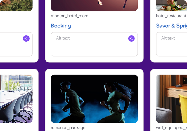 A purple background with a bunch of pictures on it