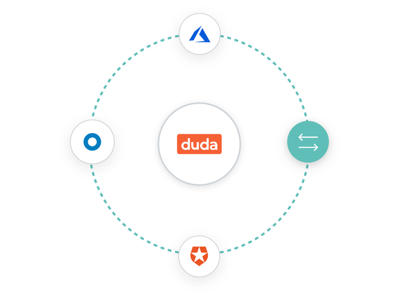 A diagram of a circle with a duda logo in the middle.