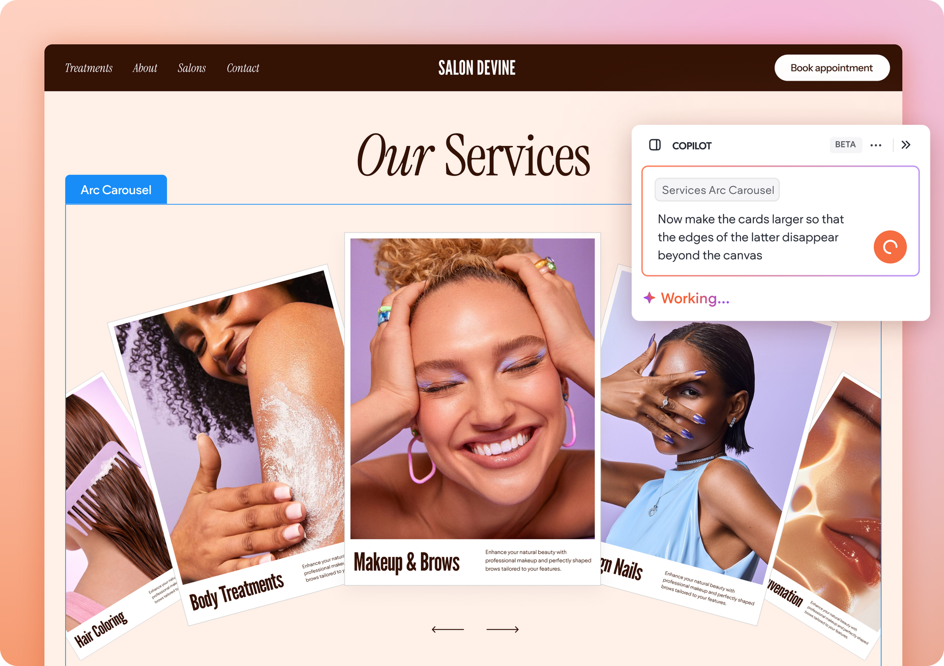 A product display of four different types of cookies against a light background, with navigation buttons at the top.