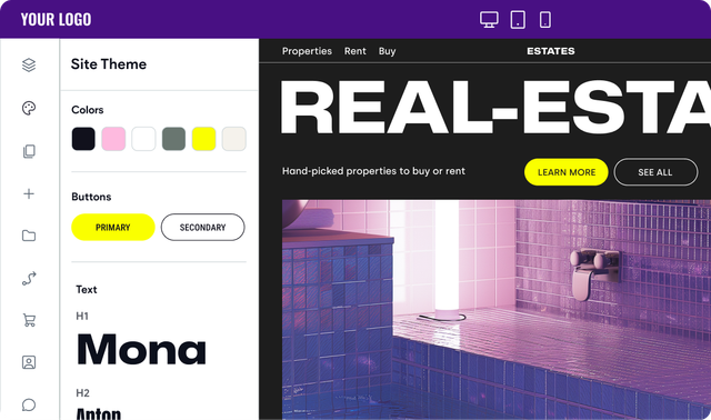 A screenshot of a real estate website with a purple background