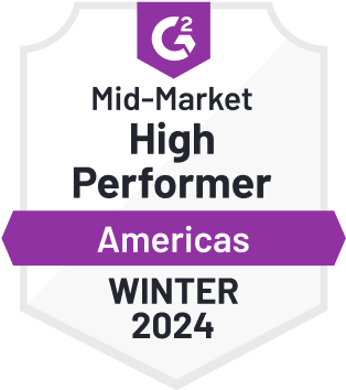 A purple badge that says mid-market high performer americas winter 2024.