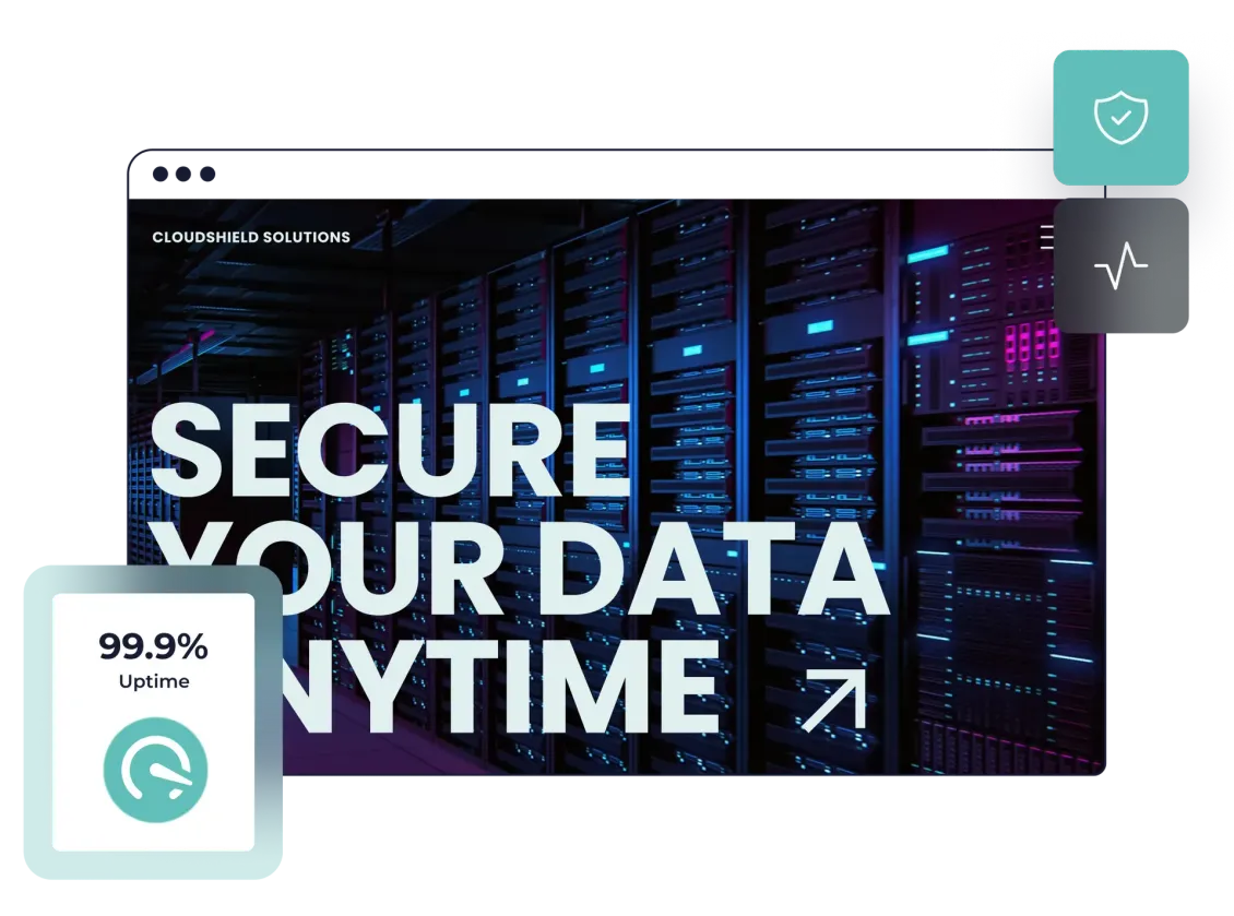 A computer screen with the words `` secure your data anytime '' on it.