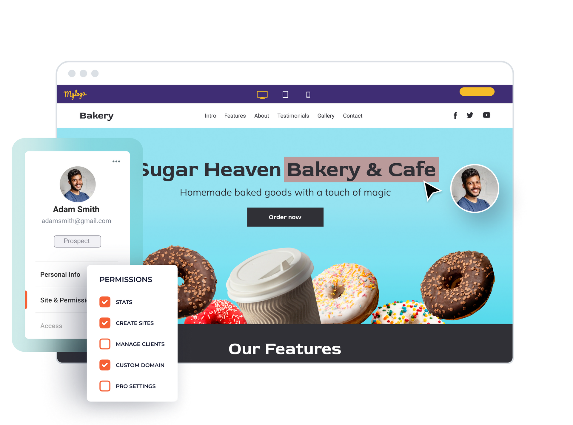 A screenshot of a website for a bakery and cafe.