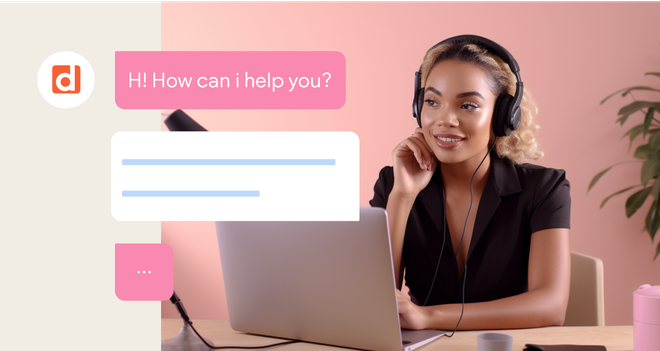 A woman wearing headphones is sitting in front of a laptop computer.