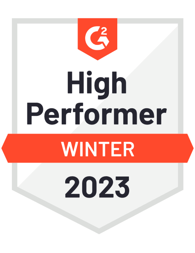 A badge that says `` high performer winter 2023 '' on it.
