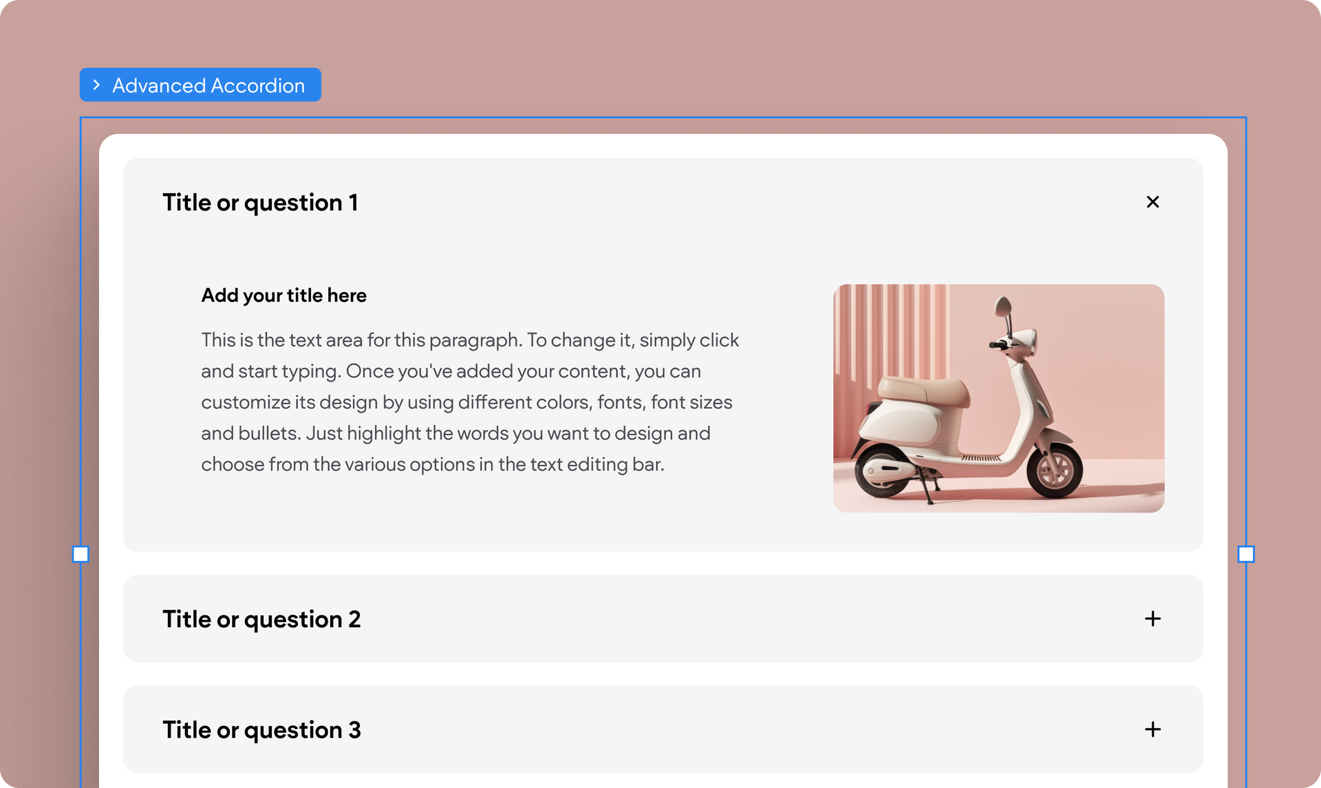 A screenshot of a website with a picture of a scooter on it.