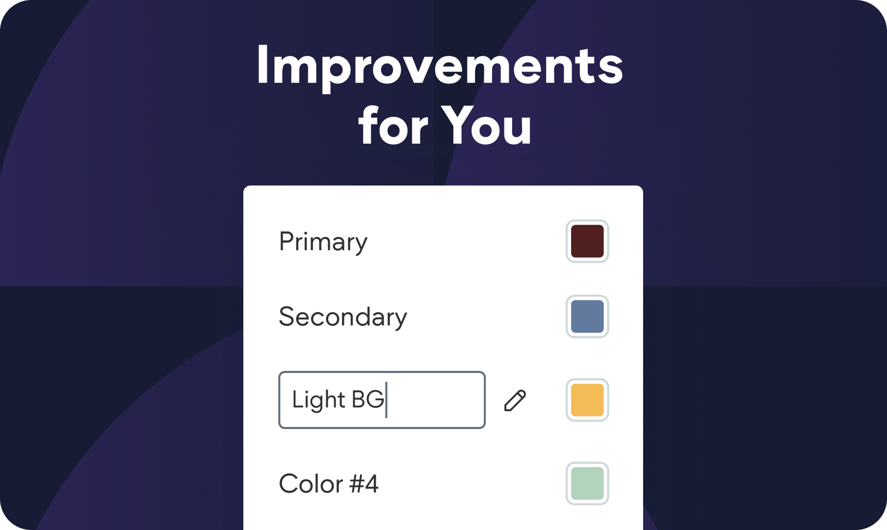 Table of color names with one being edited