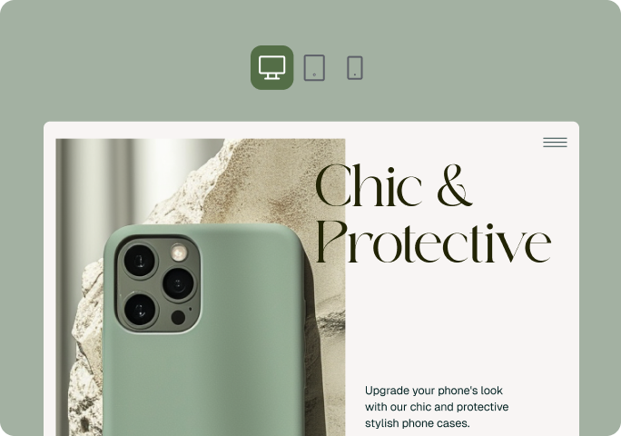 A phone case with the words chic and protective on it.