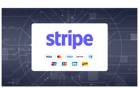 A stripe logo with various credit cards on it