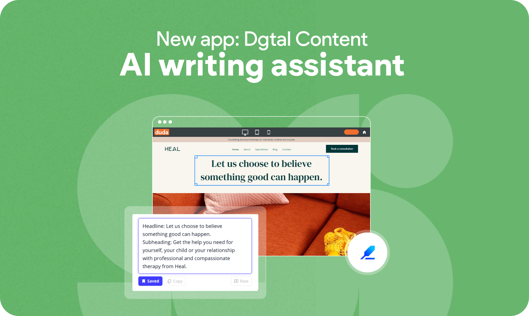 New AI content generation app in the Duda App Store: Dgtal Content