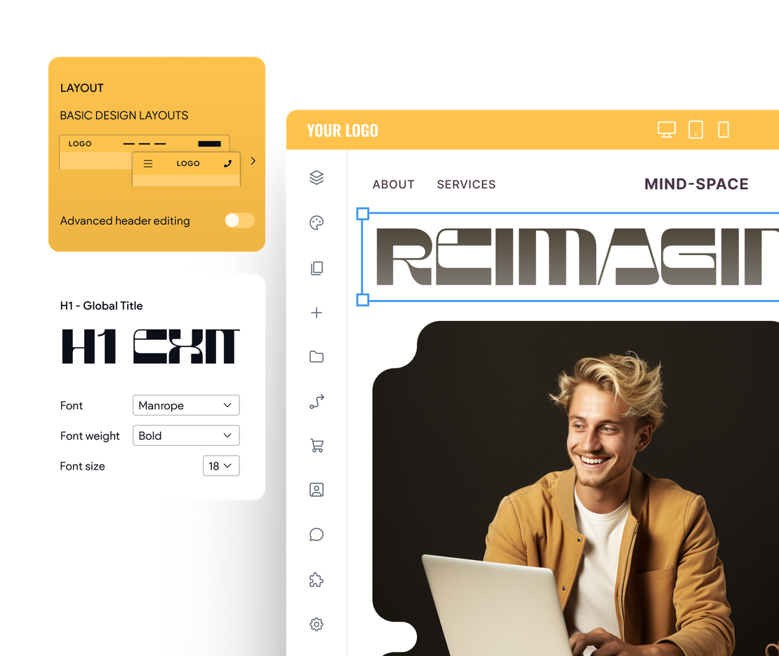 A man is sitting at a desk using a laptop computer.
