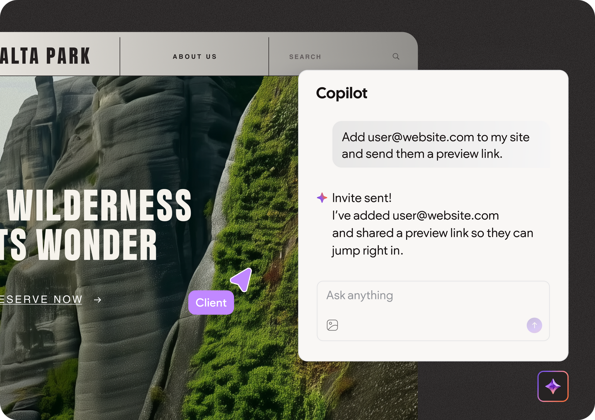 Copilot interface with text input