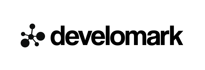 A black and white logo for developmark on a white background.