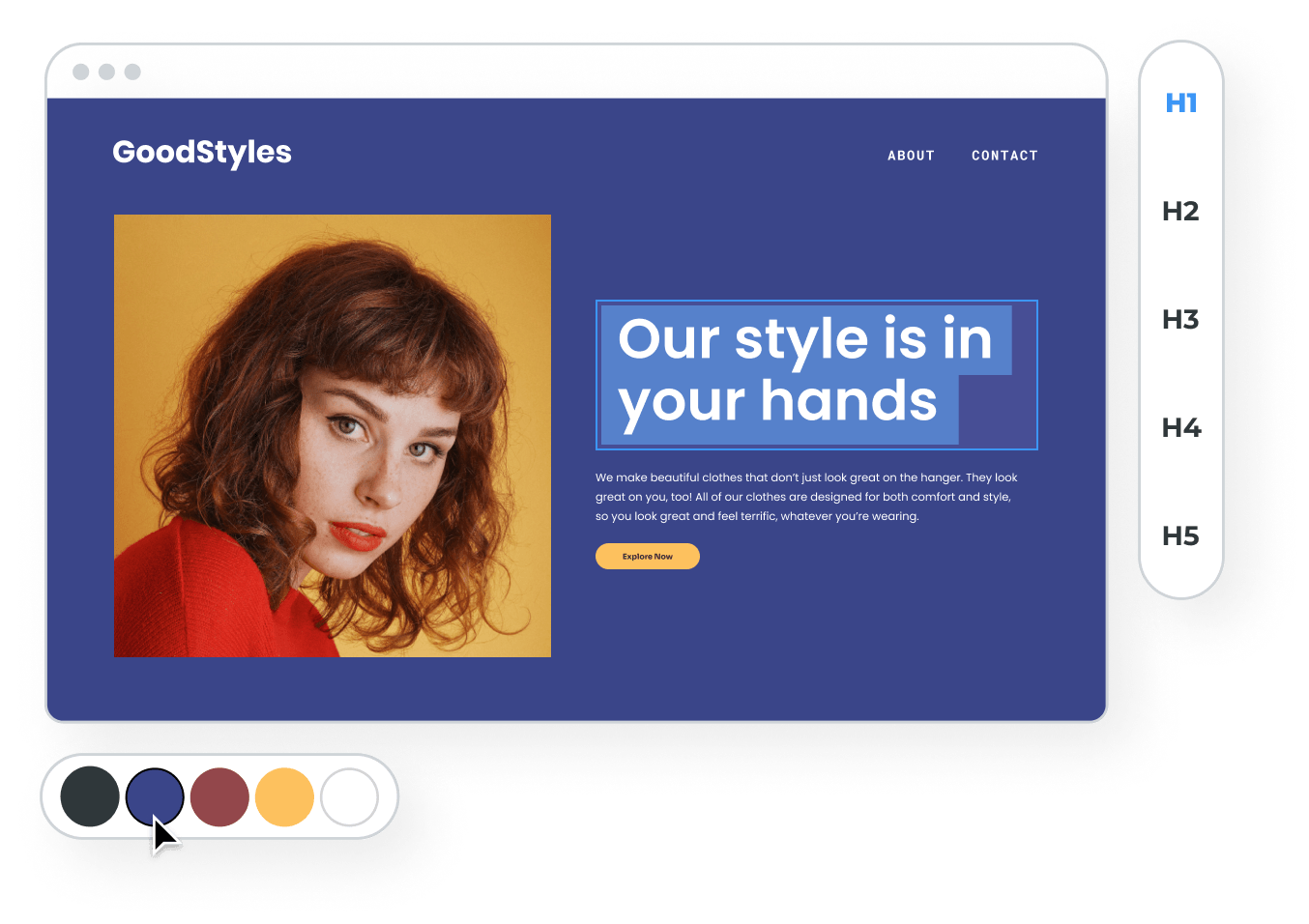 A computer screen with a picture of a woman and the words `` our style is in your hands ''.