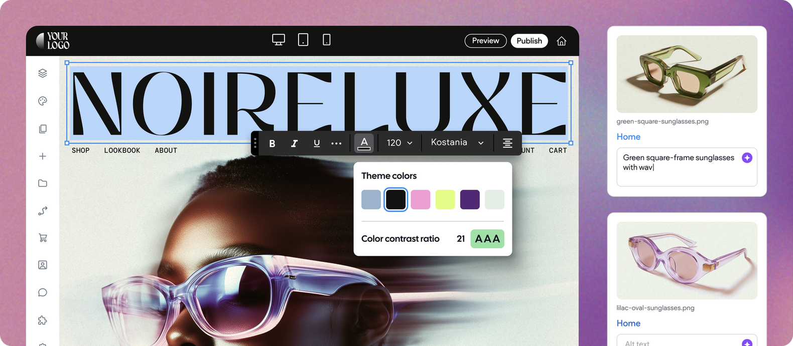 A woman wearing sunglasses is on the cover of a magazine called noireluxe