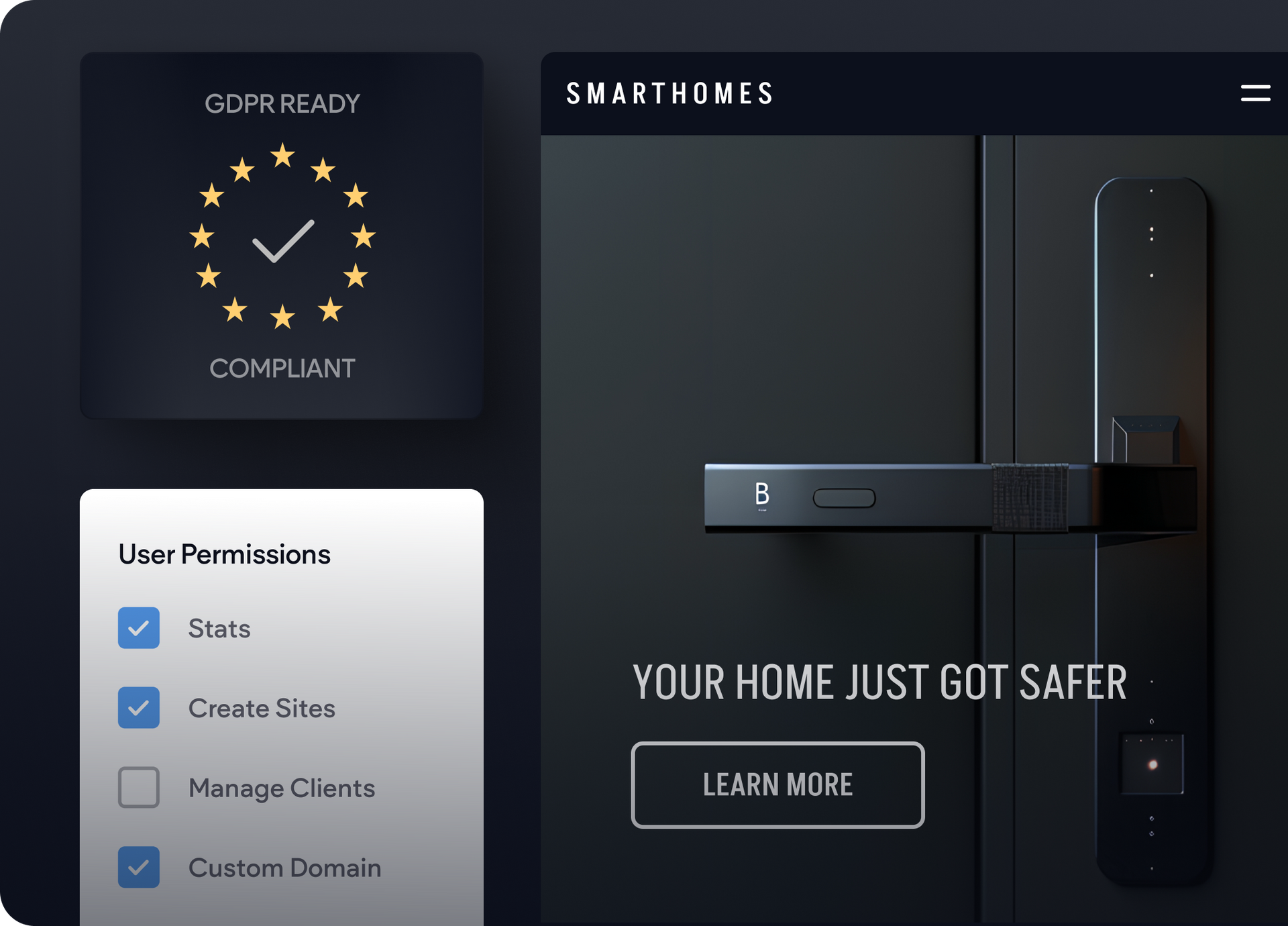 A screenshot of a smart homes website with a door handle