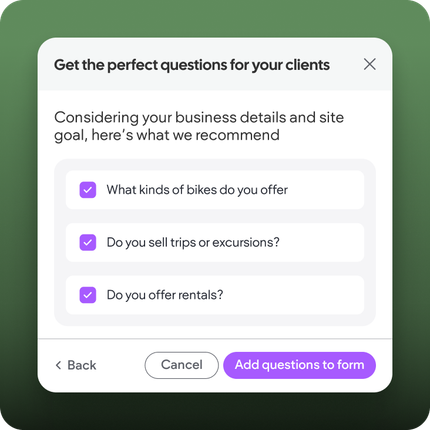A screen that says get the perfect questions for your clients