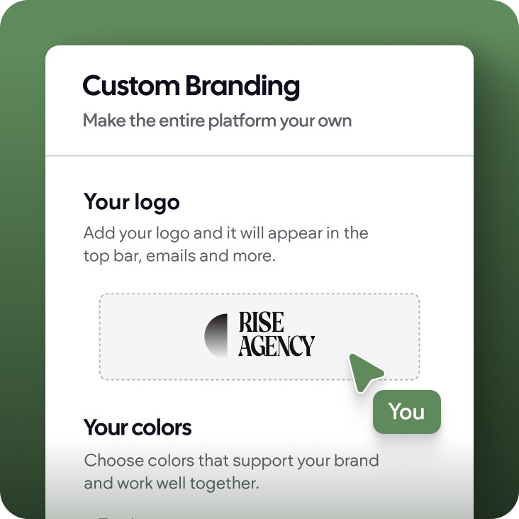 A screenshot of a custom branding page for rise agency