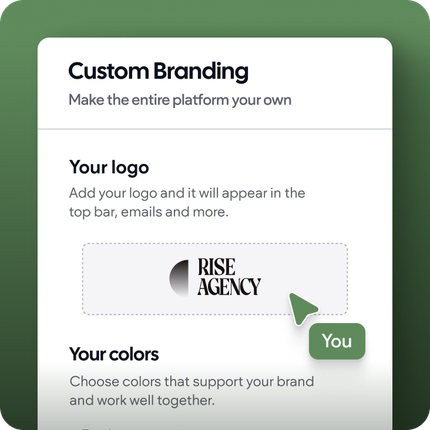 A screenshot of a custom branding page for rise agency